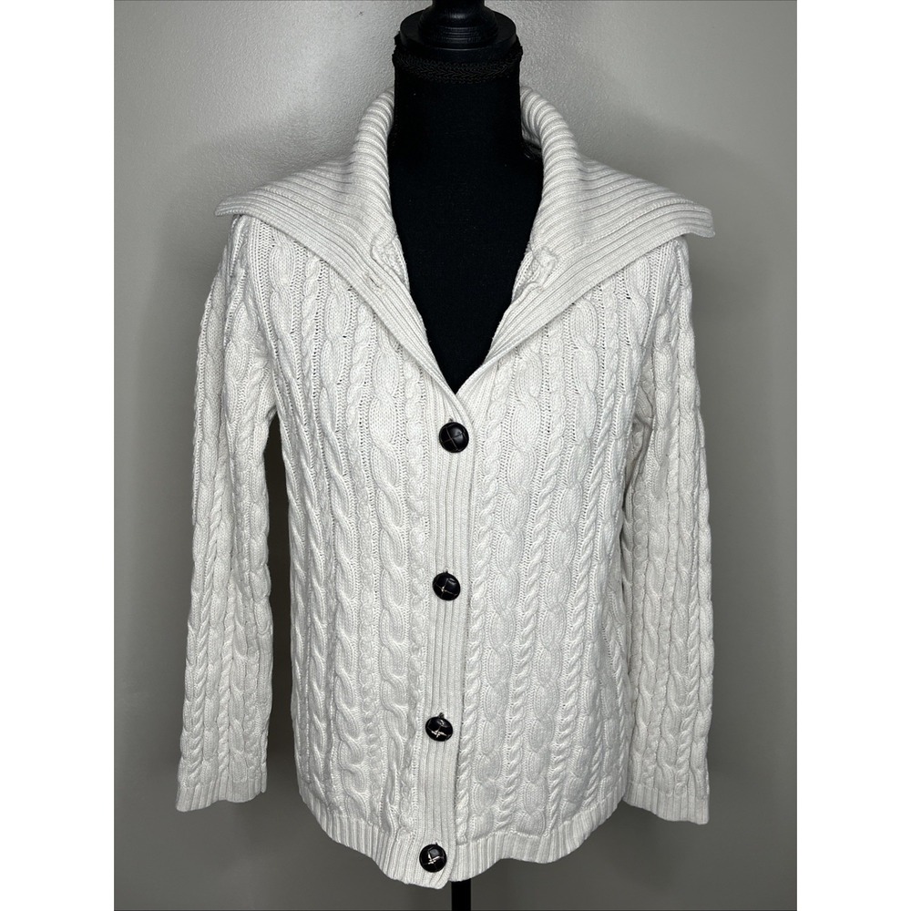 Croft & Barrow Women's Beige Cardigan Button Down Collared Size Medium